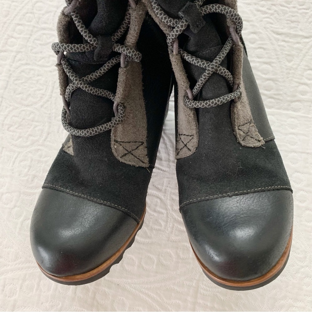 RARE🔥 Sorel Cate the Great‎ Wedge Lace-Up Leather Boots, Black - Picture 6 of 12